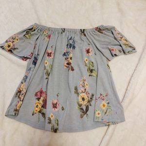 GINGER G floral light blue off-the-shoulder top